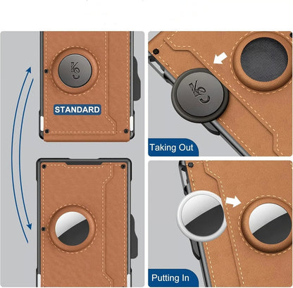 ✨Wallet for Men - with Pop Up Aluminum Case Money Clip Slim Leather Slots Credit Card Holder RFID Blocking Bifold Minimalist Wallet